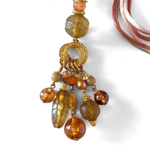 Vintage Glass Bead Lariat Cord Necklace - Picture 2 of 6